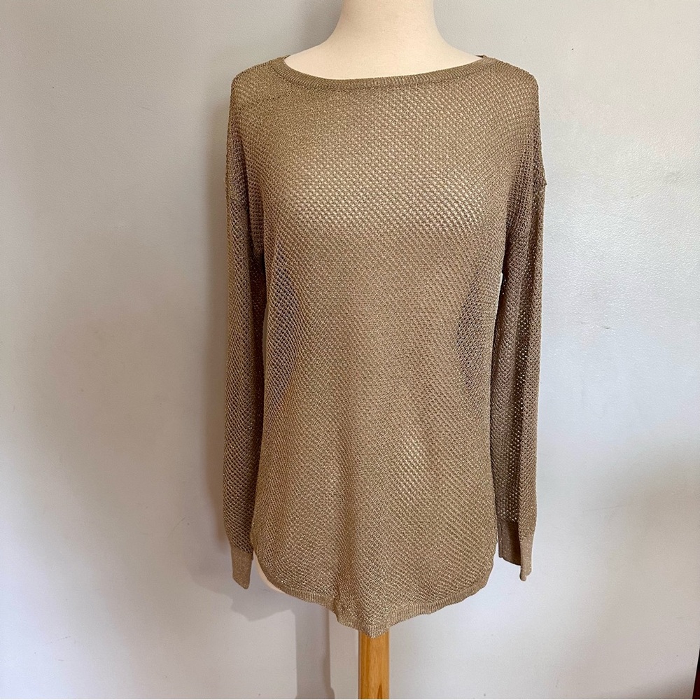 Michael Kors metallic gold open weave sweater size S
